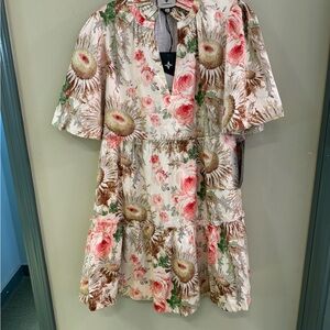 Tuckernuck Pink and Green V-Neck Flutter Sleeve Mini Dress